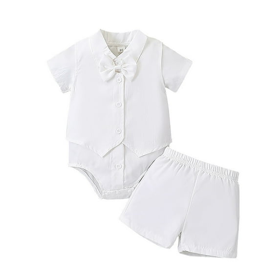 Aocisk Baby Boy Outfits Summer Casual White Sleeveless Romper Shorts Set for Soft Breathable Toddler Clothes White 0-3 Months