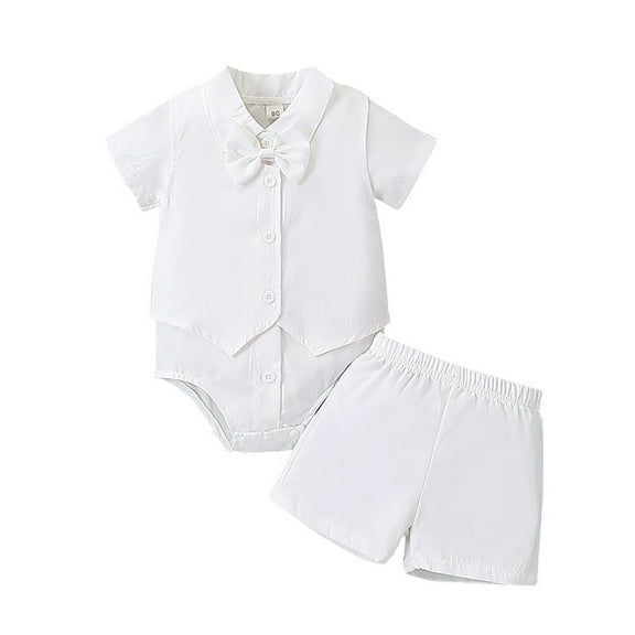 Fgnfyis Baby Boy Outfits Summer Casual White Sleeveless Romper Shorts Set for Soft Breathable Toddler Clothes White 3-6 Months