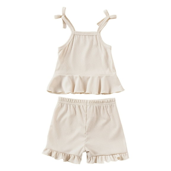 Fgnfyis Baby Girl Outfits Summer 2 Piece Casual Sleeveless Romper Shorts Set for Toddlers Beach School Party Yoga Beige 9-12 Months