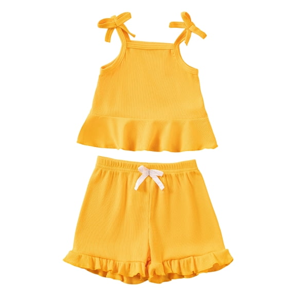 Aocisk Baby Girl Outfits Summer 2 Piece Casual Sleeveless Romper Shorts Set for Toddlers Beach School Party Yoga Yellow 3-6 Months