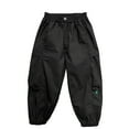 thumbnail image 1 of Aocisk Boys Cargo Pants Casual High Waisted Drawstring Loose Fit Pockets Streetwear for Daily Wear Black 5-6 Years, 1 of 2
