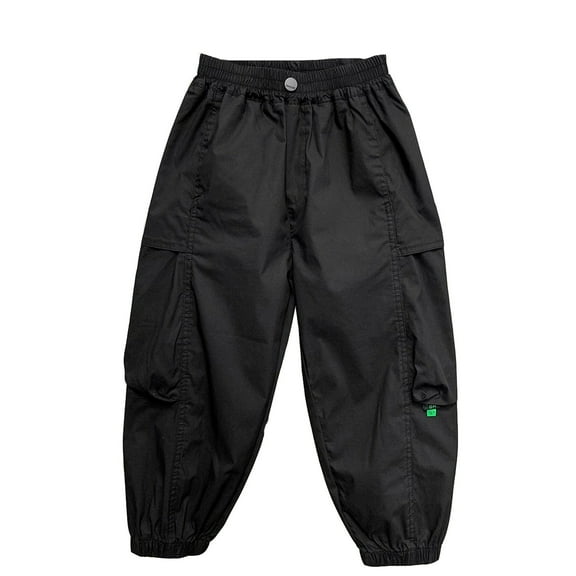 Aocisk Boys Cargo Pants Casual High Waisted Drawstring Loose Fit Pockets Streetwear for Daily Wear Black 6-7 Years