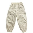 thumbnail image 1 of Aocisk Boys Cargo Pants Casual High Waisted Drawstring Loose Fit Pockets Streetwear for Daily Wear Khaki 6-7 Years, 1 of 2