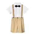thumbnail image 1 of Aocisk Boys Clothing Sets Summer British Style Short Sleeve Shirt Suspenders Shorts Bow Tie 4PC Children Performance Khaki 4-5 Years, 1 of 5