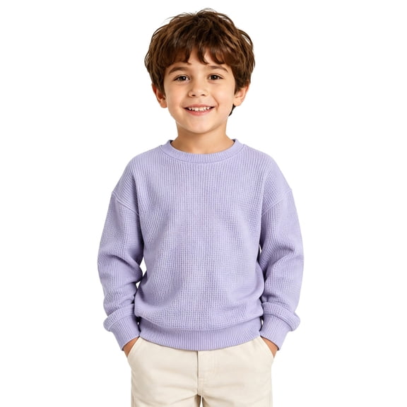 Fgnfyis Boys Crewneck Sweatshirt Solid Waffle Knit Long Sleeve Pullover Soft Comfortable Casual School Daily Top Toddler Sweatshirt
