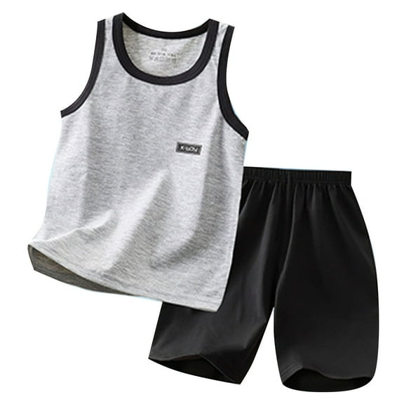 Aocisk Boys Outfit Sets Casual Sports Breathable Summer Comfortable Shorts Vest T Shirt and Shorts Two Piece Set Grey 7-8 Years