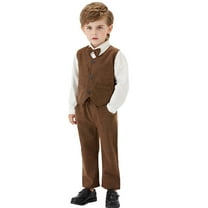 Fgnfyis Boys Outfit Sets Formal Suit Set Elegant Vest Bow Tie Long Sleeve Shirt and Pants Outfit For Toddler Kids Party Wedding Boys Outfits for Show Brown 18-24 Months