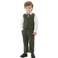 thumbnail image 1 of Fgnfyis Boys Outfit Sets Formal Suit Set Elegant Vest Bow Tie Long Sleeve Shirt and Pants Outfit For Toddler Kids Party Wedding Boys Outfits for Show Green 5-6 Years, 1 of 5