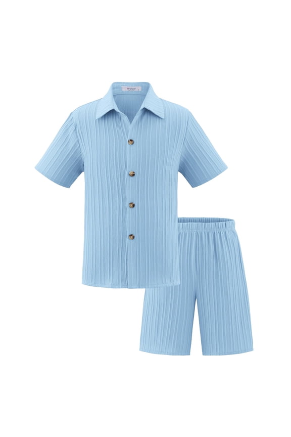 Boys Outfit Sets Summer Casual Loose Fit Shorts Sets Comfortable Elastic Waist Playwear for Kids Daily Wear Light Blue 11-12 Years