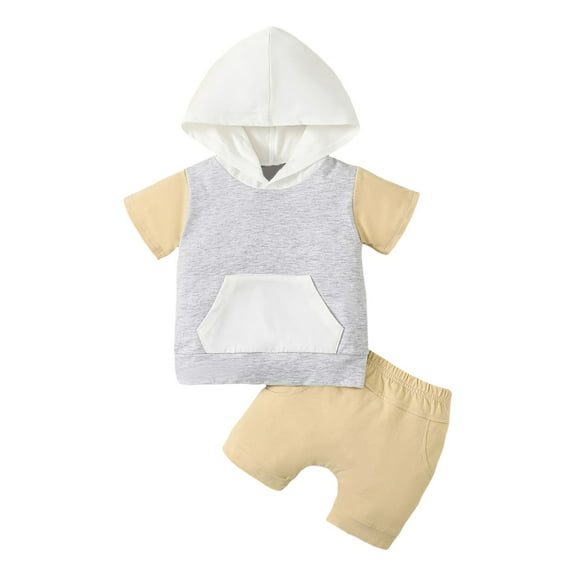 Fgnfyis Boys Outfit Sets Summer Short Sleeve Shorts Matching Color Hooded Two Piece Casual Hoodie Set Grey 3-6 Months