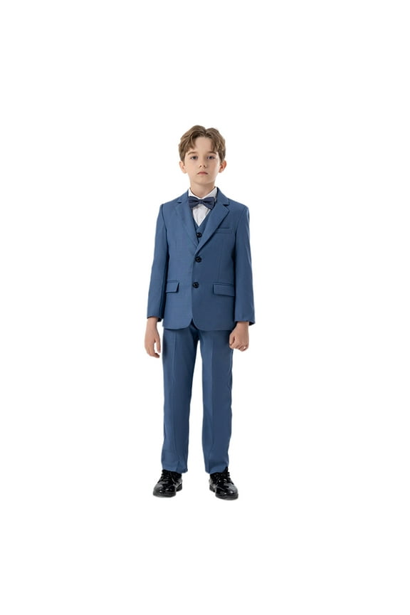 Aocisk Boys Outfits & Set Formal Tuxedo Suit 4 Piece Ensemble Coat Pants Vest Bowtie Slim Fit Attire for Young Gentlemen Dark Blue 6-7 Years