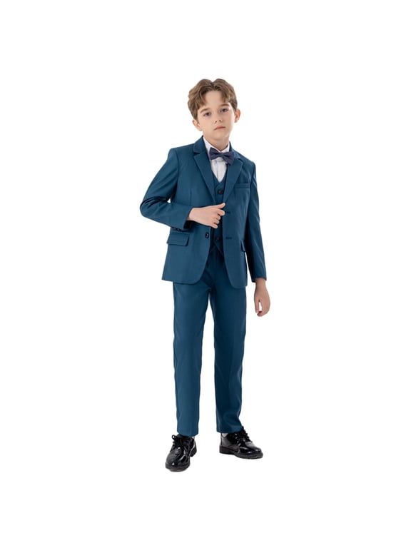 Aocisk Boys Outfits & Set Formal Tuxedo Suit 4 Piece Ensemble Coat Pants Vest Bowtie Slim Fit Attire for Young Gentlemen Green 9-10 Years