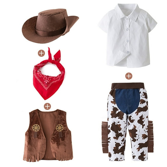 Aocisk Boys Outfits & Set May's Baby Western Cowboy Style Kids Set for Dress-Up and Imaginative Play Brown 2-3 Years