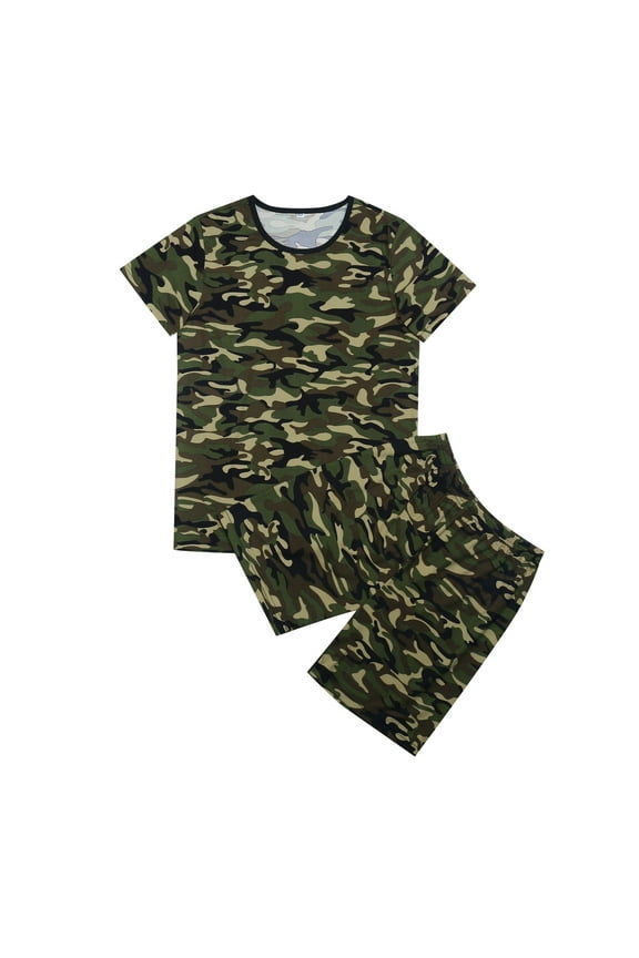 Boys Outfits & Sets - Stylish Graphic Camo Summer Short Set for Kids Featuring T-Shirts and Comfortable Shorts Camouflage 12-24 Months