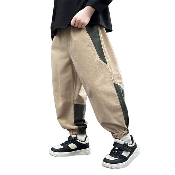Aocisk Boys Cargo Pants Stretch Elastic Waist Twill Joggers for School Casual Wear Pants for Kids Khaki 5-6 Years