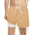 thumbnail image 1 of Aocisk Boys Swim Trunks Fashion Solid with Compression Liner Stretch Quick Dry Comfort Boys Shorts Khaki 8 Years, 1 of 3