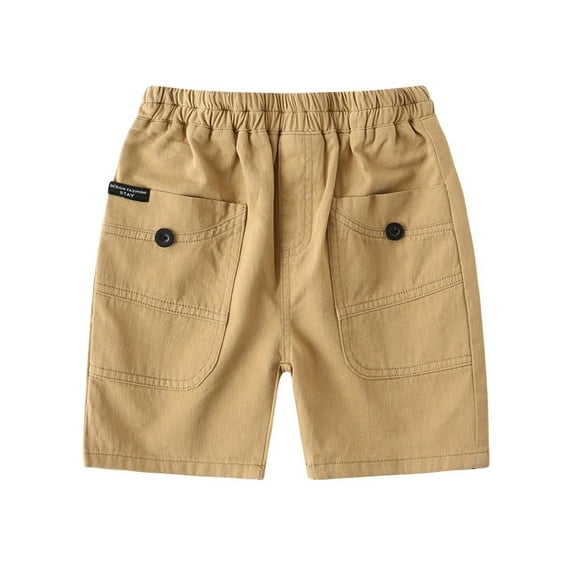 Aocisk Boys Cargo Shorts Summer Casual Comfortable for Outdoor Play Beach School Party Basic Solid Summer Shorts Khaki 5-6 Years