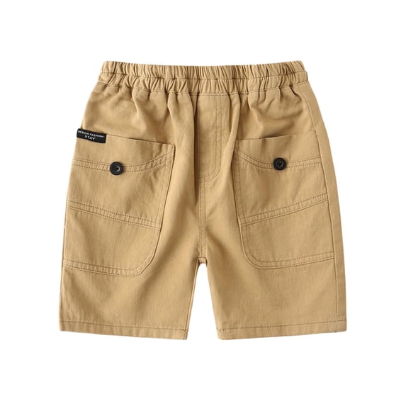 Aocisk Boys Cargo Shorts Summer Casual Comfortable for Outdoor Play Beach School Party Basic Solid Summer Shorts Khaki 6-7 Years