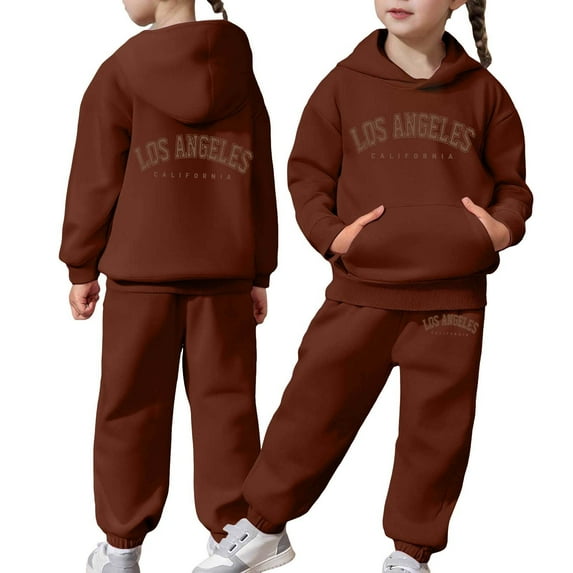 Aocisk Clothes Set for Boys and Girls Long Sleeve Hoodie Pullover Tops and Pants Kids Warm and Comfortable Outfits Suits for Kids Coffee 12-13 Years