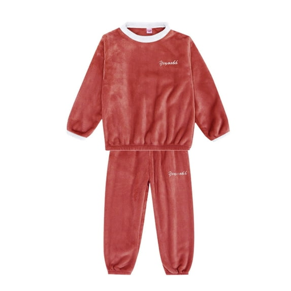 Aocisk Fall Winter Clothes Set Boys Girls Flannel Fluffy Sweatshirt Top and Pants Winter Warm Soft Fuzzy Homewear Red 6-7 Years