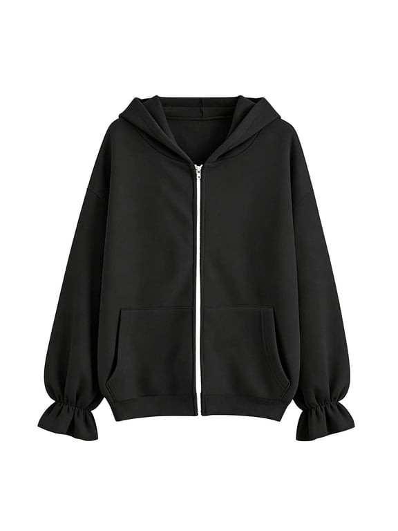 Aocisk Full zip hoodies for girls Full Zip Jacket with Front Pocket Solid Color Breathable Casual School Play Wear kids zip up hoodie