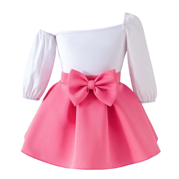 Fgnfyis Girls Outfit Sets Fall Off Shoulder Knit Sweater Top Bow Dress 2 Piece Party Outfit Pink 2-3 Years