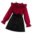 thumbnail image 1 of Fgnfyis Girls Outfit Sets Long Ruffled Sleeve Nylon Lace Patchwork Tops Solid Skirt 2PCS Outfits Skin-friendly and Comfortable Red 8-9 Years, 1 of 3