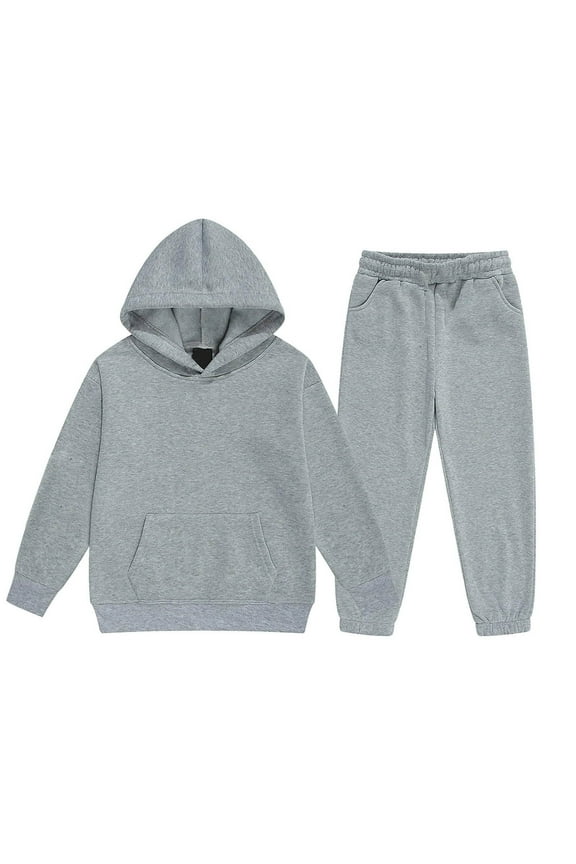 Girls Outfits & Sets - Child Toddler Boys Girls Long Sleeve Solid Warm Hoodie Pullover Tops Pants Kids Outfits Sweat Suit for Comfortable Wear Grey 4-5 Years