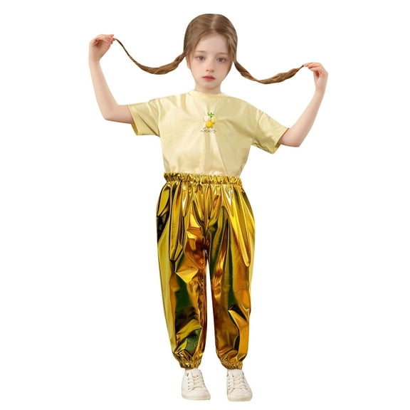 Aocisk Childrens Dance Pants Bronzed Bright Straight Stretch Closing Performance Girls Trousers Gold 18 Years