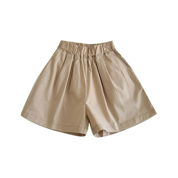 Aocisk Kids Pants Casual College Loose Shorts Elastic Waist Wide Leg Comfortable Child Summer Clothes Khaki 10-11 Years