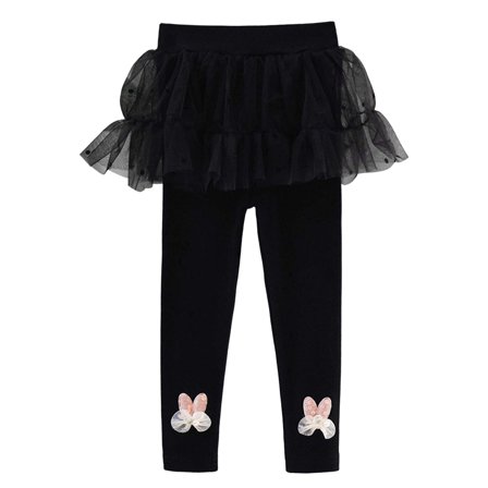 Aocisk Girls Leggings with Tutu Ruffle Skirt Pull On Warm for School Performance Comfortable Girls Trousers Black 5 Years
