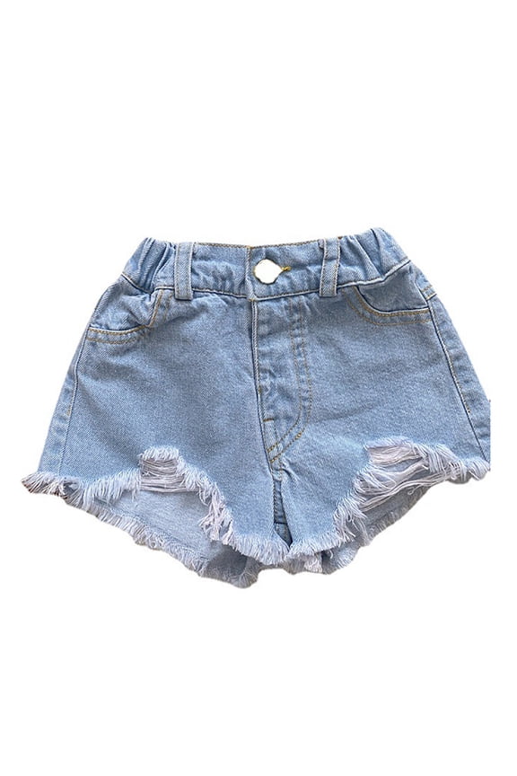 Aocisk Girls Denim Shorts Loose Ripped Soft Elastic Band Jean Casual Summer Girls Shorts Blue 1-2 Years