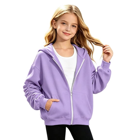 Aocisk Girls zip up Hoodies Fleece Lined Full Zip Jacket with Front Pocket Solid Color Relaxed Fit Warm Casual Autumn Wear toddler zip up hoodie
