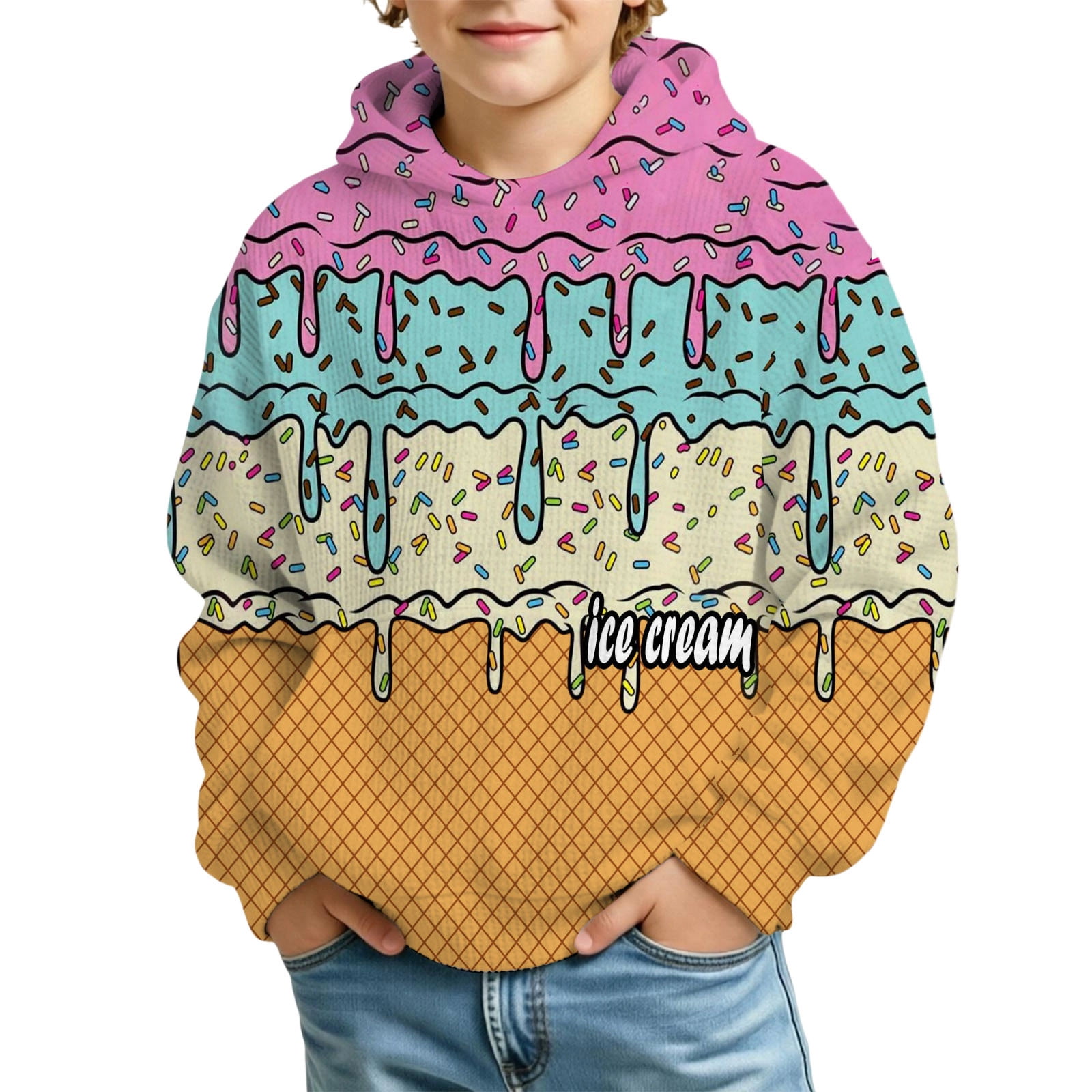 Fgnfyis Kids Hoodie Waffle Knit Pullover Boys and Girls with Kangaroo ...