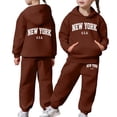 thumbnail image 1 of Aocisk Outfit for Kids Long Sleeve Solid Warm and Comfortable Hoodie Pullover Tops Pants Outfits Sweat Suit Coffee 3-4 Years, 1 of 7