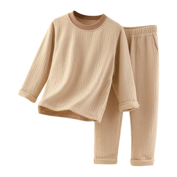 Aocisk Toddler Girl Pajamas Girls Winter Sleepwear Long Sleeve Pajamas Cozy Thermal Loungewear Soft Casual Home Outfit with Pants 12M 9Y Kids Pajamas Girls Coffee_002 4-5 Years
