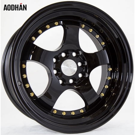 AodHan Wheels Rim AH-03 16x8 4x100/114.3 73.1CB +15 FULL BLACK (GOLD RIVET)