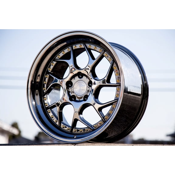 AodHan Wheels Rim DS-01 19x9.5 5x114.3 73.1CB +22 Black Vacuum w/ Gold Rivets