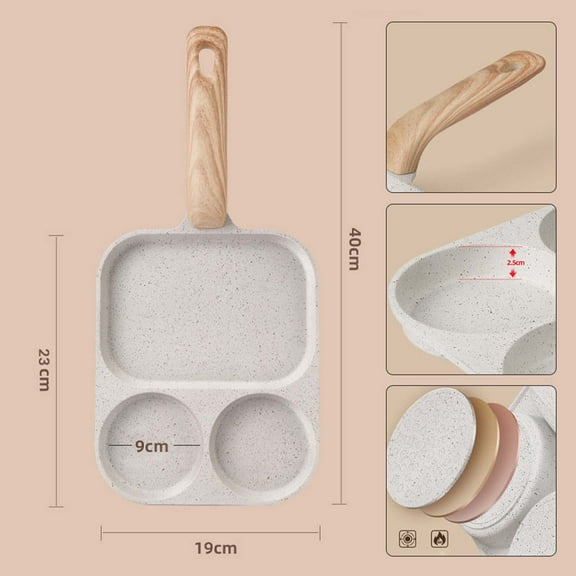 Aodebiao 1 Packs Nonstick Omelette Pan 3-in-1 Breakfast Maker for Eggs Burgers Steak with Wood Handle Induction Compatible Easy Clean Kitchen Frying Griddle