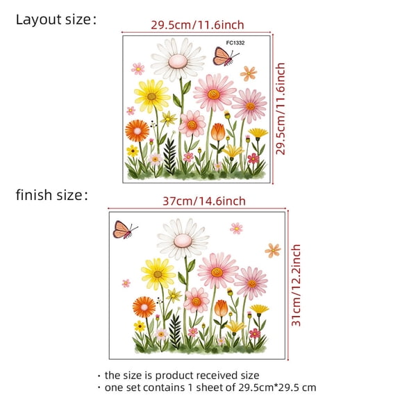 Aodebiao 1 Packs wondever Garden Flower Wall Stickers Wildflower Iris Daisy Floral Butterflies Peel and Stick Wall Art Decals for Bedroom Living Room Sofa
