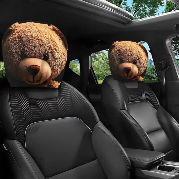 Aodebiao 1pc Evil Zippered Bear Car Pillow Cover Universal Car Headrest Cover Soft Car Seat Head Rest Cover Accessories Protector Fabric Head Rest Coverings for SUV Cars Truck Auto
