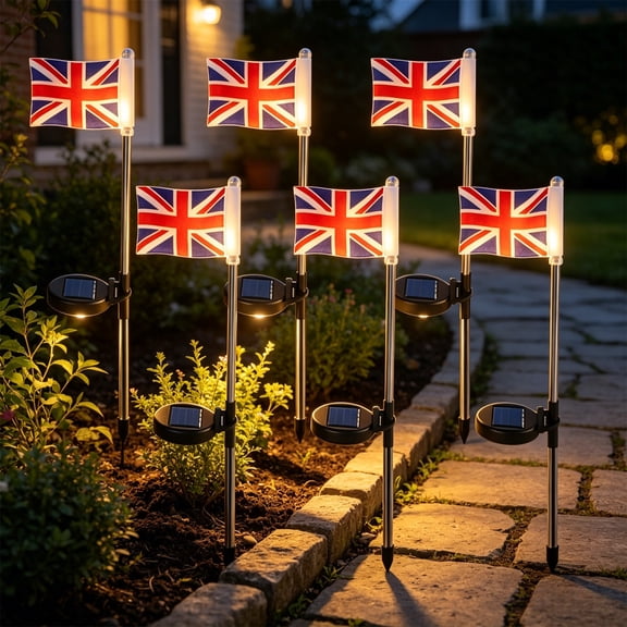 Aodebiao 2 Pack Solar Garden Lights, LED National Flag Lights, Patriotic British Union Jack Garden Flag Light, Solar Powered Outdoor Decorative Stake Lights for Lawn, Yard, Path, Patio Decorations