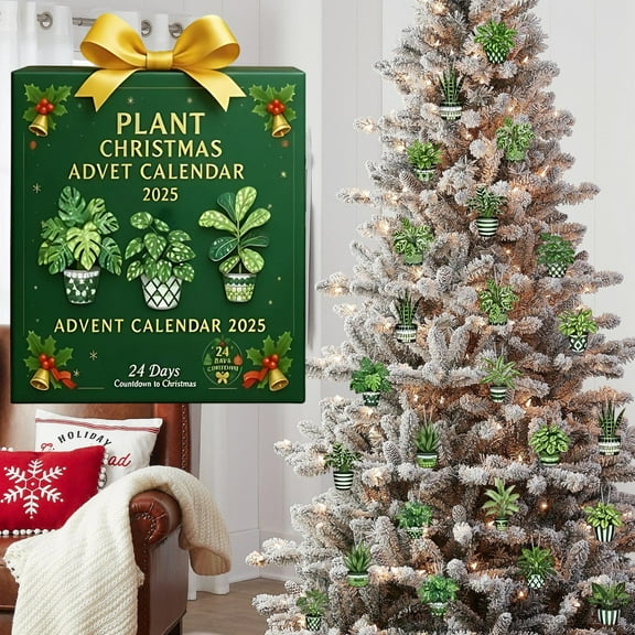Aodebiao 2 Packs Plant Themed Christmas Advent Calendar Eco-Friendly Gardening Gifts 24 Days Holiday Countdown Calendar Sustainable Plant Lovers Home Office Decor