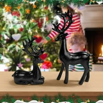 Aodebiao 2 Pcs Christmas Reindeer Sculpture, Resin Deer Christmas Decoration, Matte Black Resin Elk Statues for Home Decor, Ideal for Living Room, Bedroom, Office, Bookshelf, and Desk Ornaments