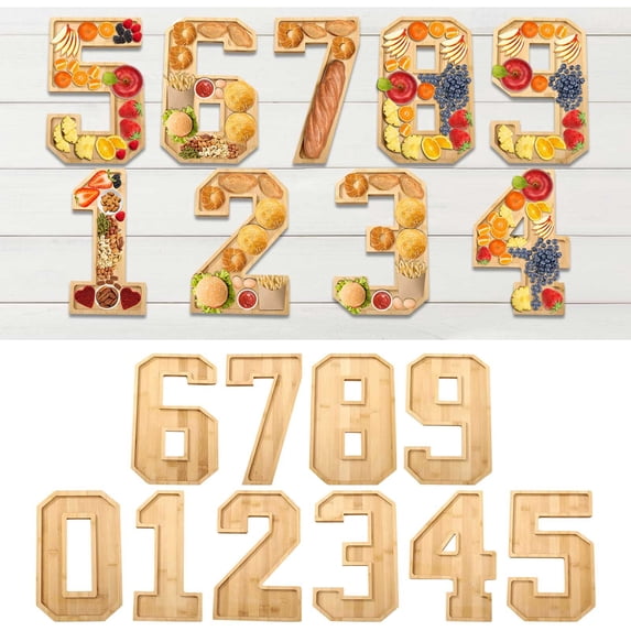Aodebiao 2025 Number Tray Fruit Cheese Platter Wooden Serving Board for Birthday Party Snack Holiday Gathering Meat Display Fillable Number Frame