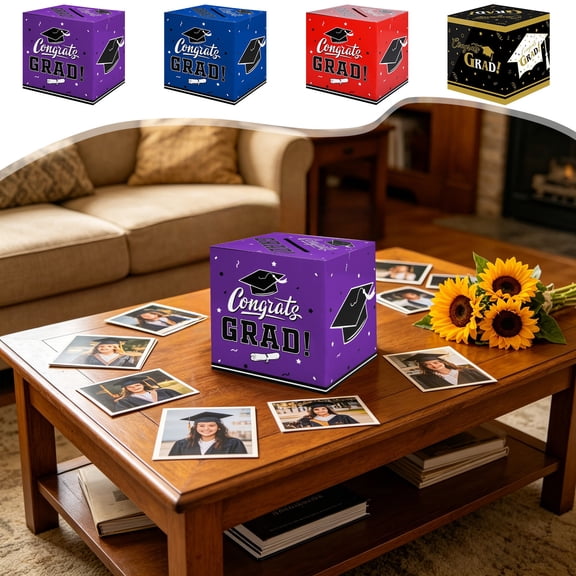 Aodebiao 2026 Graduation Card Box - Sturdy Cardboard Mortarboard Holder for Graduation Party Decorations, Congrats Grad Money Box for Gift Cards & Envelopes, College & High School Supplies