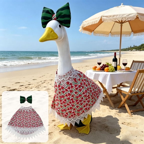 Aodebiao 23inch Summer Goose Clothing Set Watermelon Fruit Porch Goose Outfit Outdoor Garden Goose Statue Decorative Apparel