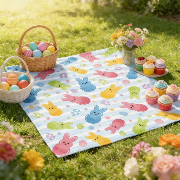 Aodebiao 29 x 39" Easter Throw Blanket Soft Cozy Flannel Bunny Blanket for Couch Bed Sofa Retro Rabbit Flannel Throw for Teacher Women Mothers Birthday Gifts(Classic)