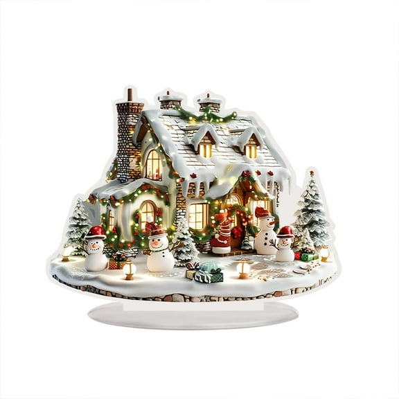 Aodebiao 2D Snowman & Christmas Tree Acrylic House - 8in Winter Tabletop Decor, Holiday Night Light with Festive Village Scene, Durable Acrylic Ornament