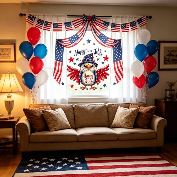 Aodebiao 3 Sheets Patriotic Window Clings Happy 4th of July Window Stickers Gnome Truck American Flags Stars Firework Decals Double-Sided for Independence Day Home Party Decoration